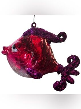 Sassy Fish Ornament Red Purple Glitter Vibrant